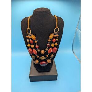 Red & orange layered beaded leather necklace